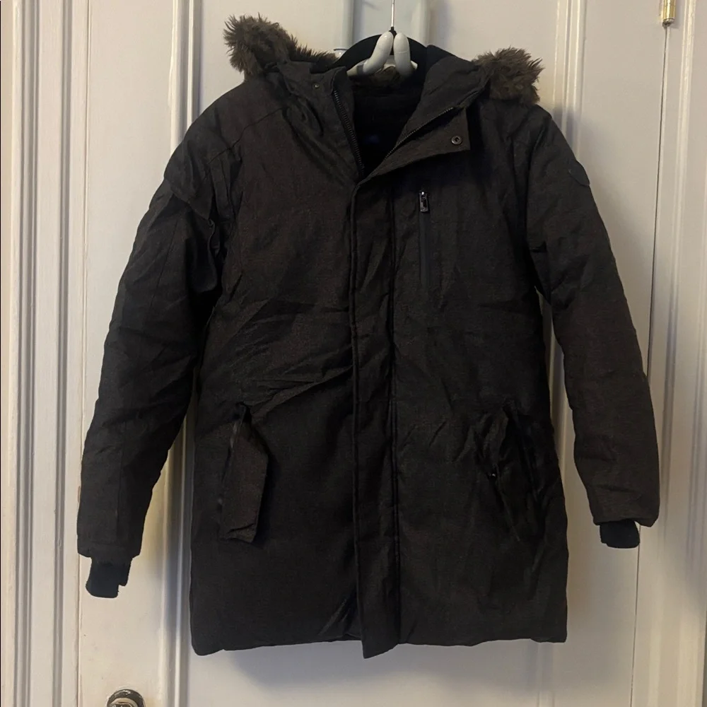 Jacadi Charcoal Puffer Jacket with Faux Fur Hood